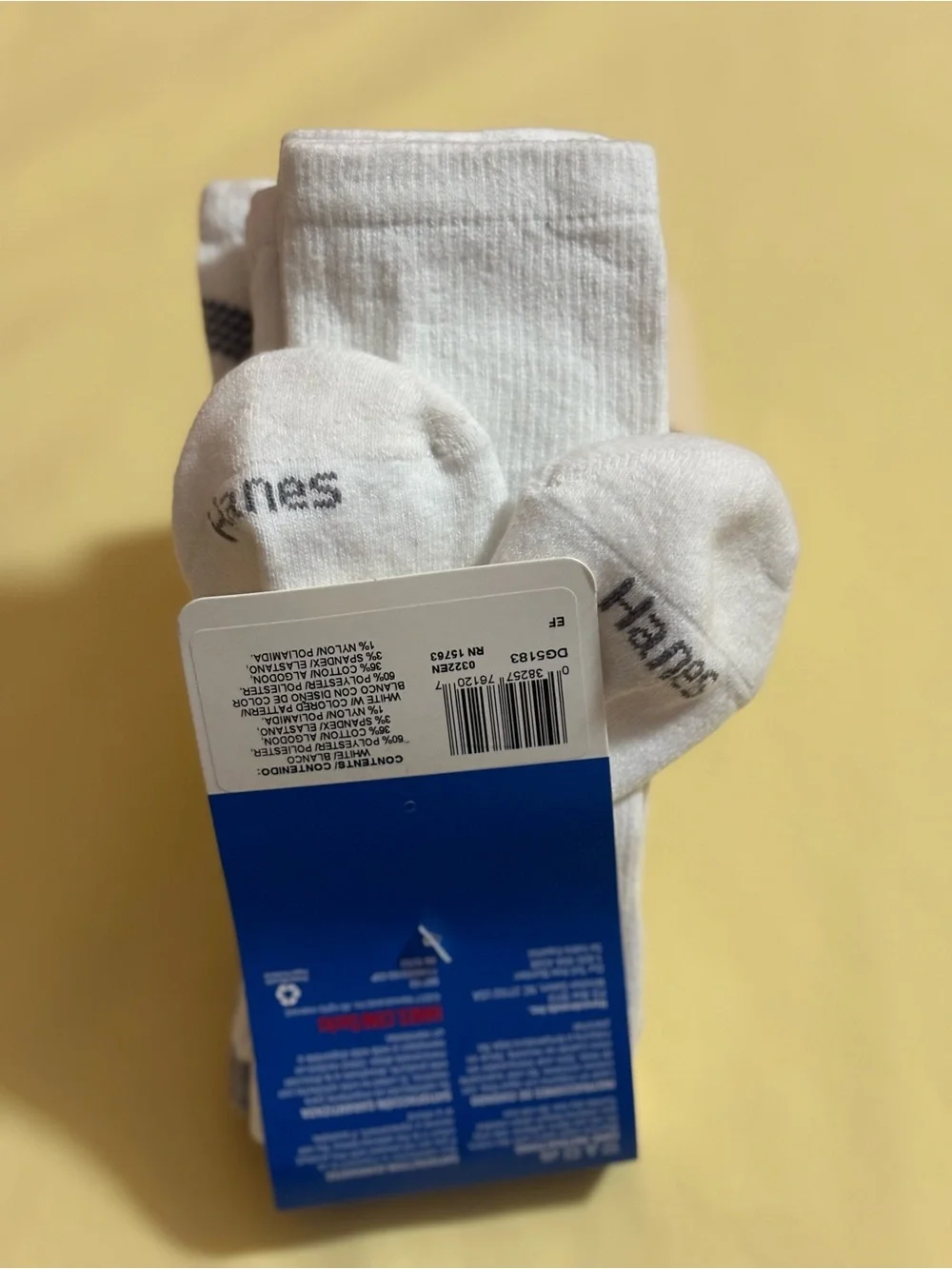 🍎 HANES Men’s Crew Socks Pack of 3 Pairs White Cushion Cool Dri Sz 6-12 NWT